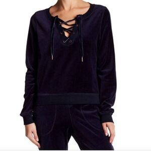 Betsey Johnson Performance Velour Criss-Cross Pullover Sweatshirt Black Small Ne